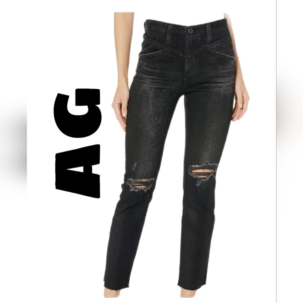 Adriano Goldschmied Womens Isabelle X Black  Denim Jean Sz 27 Straight Raw Crop
